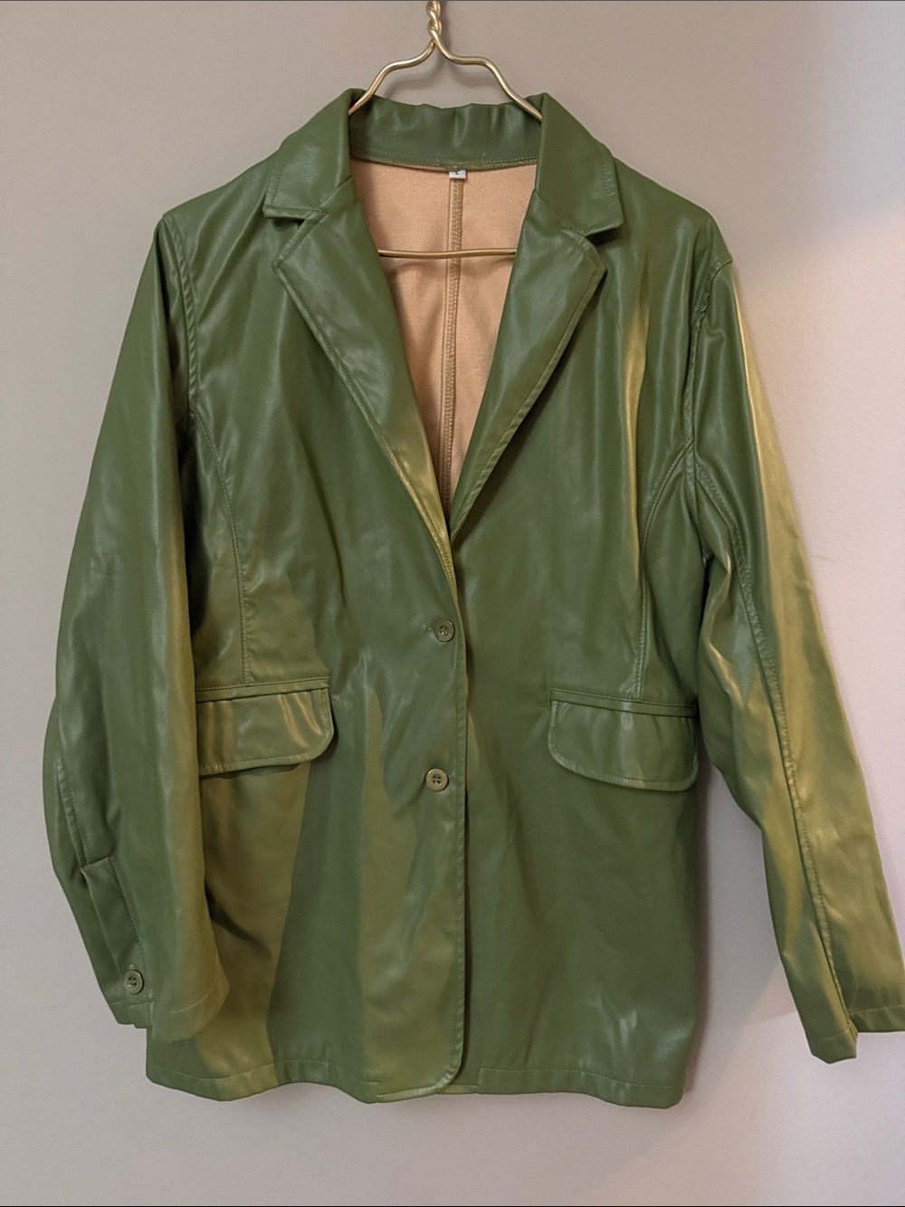 Olive Green Vegan Leather Blazer